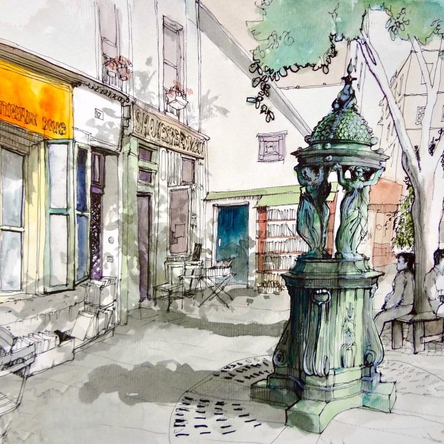 Франция кафе скетчи акварелью