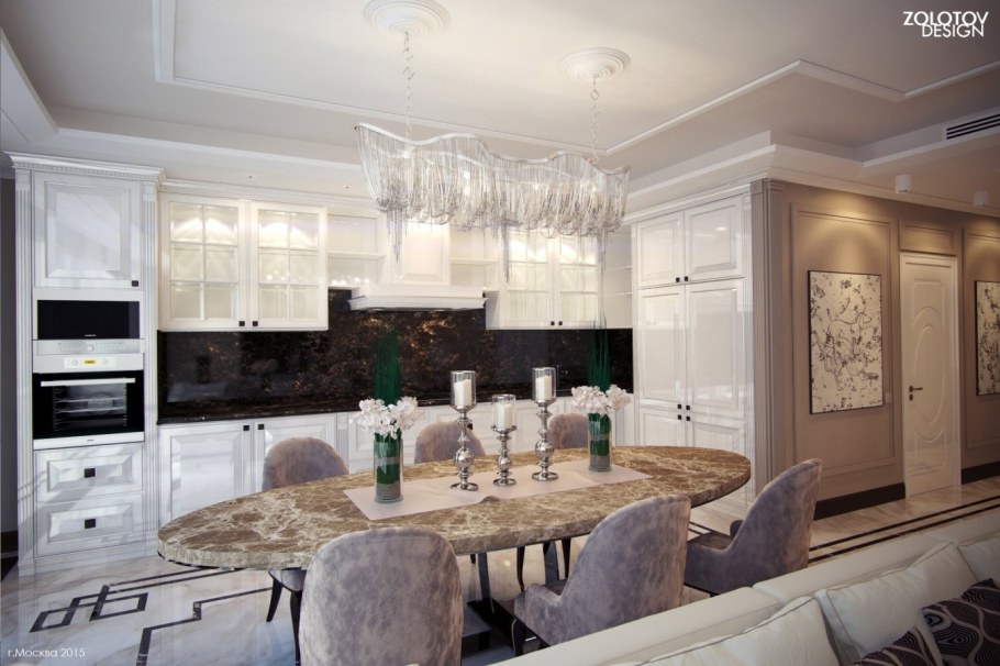 Кухня-гостиная 20 кв.м в стиле арт деко