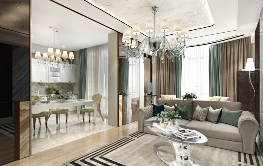 Кухня-гостиная 20 кв.м арт деко