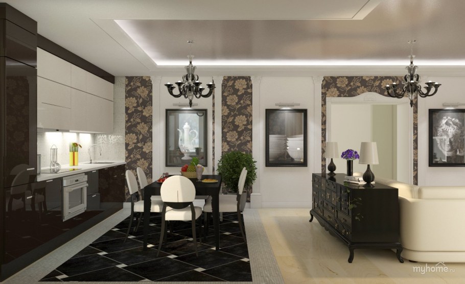 Гостиная столовая ар деко