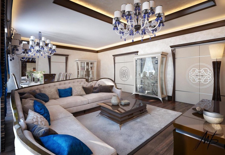Голубая гостиная в стиле ар деко