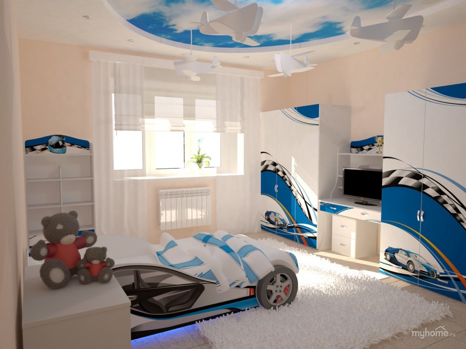 Кровать машина в интерьере детской