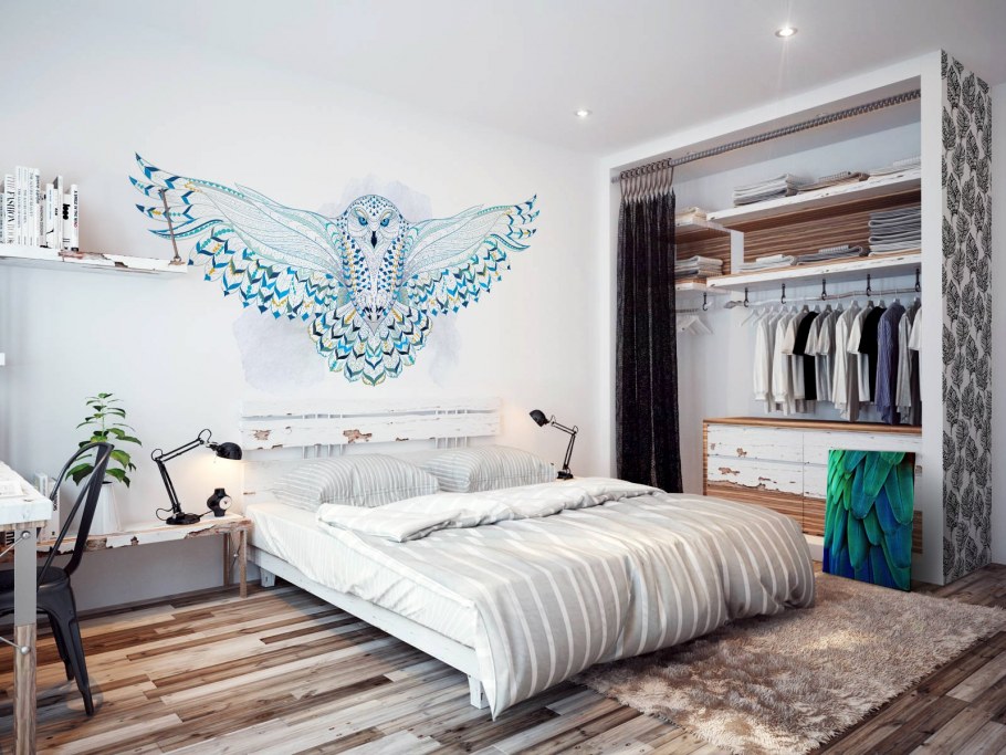 Спальня лофт белый кирпич