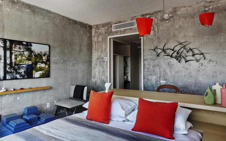 Спальня бетон и дерево