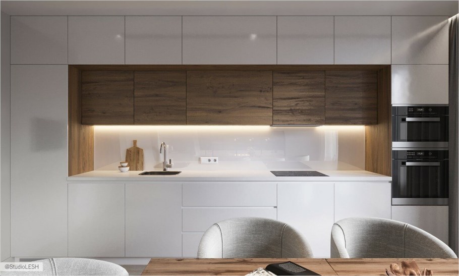 Кухня с гладкими фасадами в современном стиле