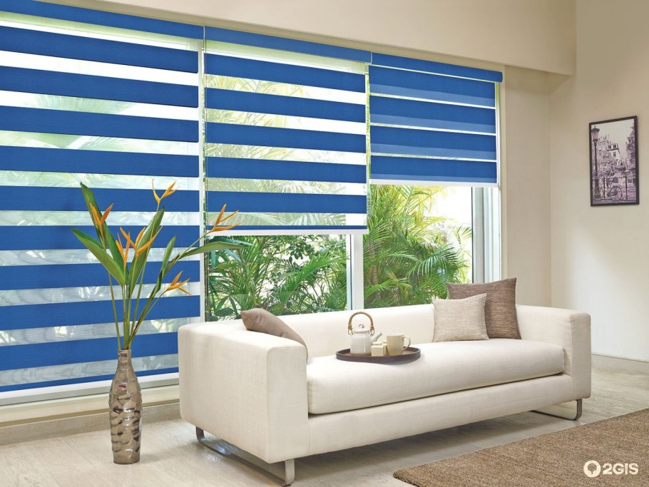 Жалюзи широкие горизонтальные ламели в интерьере