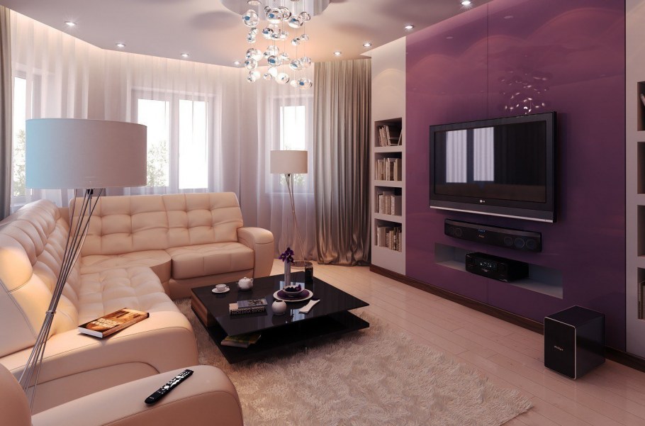 Фиолетовый зал в квартире