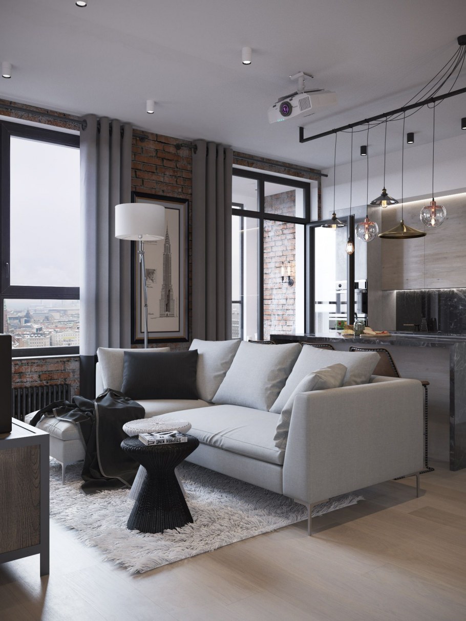 Кухня гостиная лофт