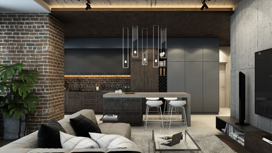 Гостиная в стиле лофт