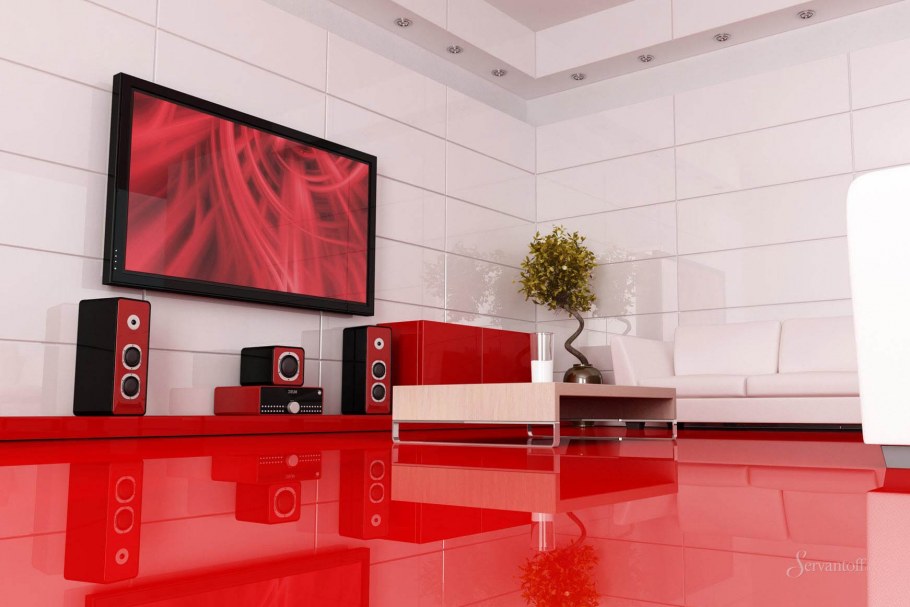 Красная комната в стиле хайтек