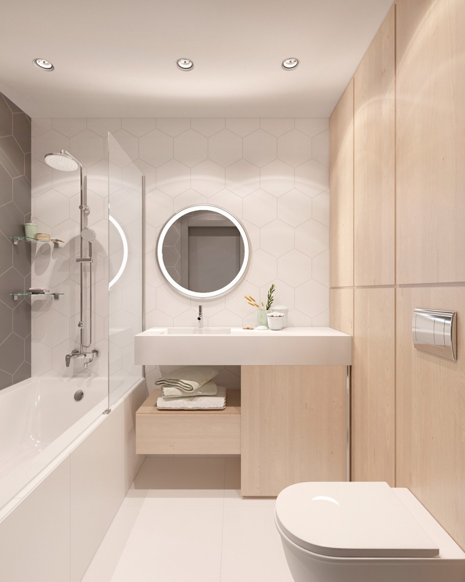 Светлая современная ванная комната 5 кв