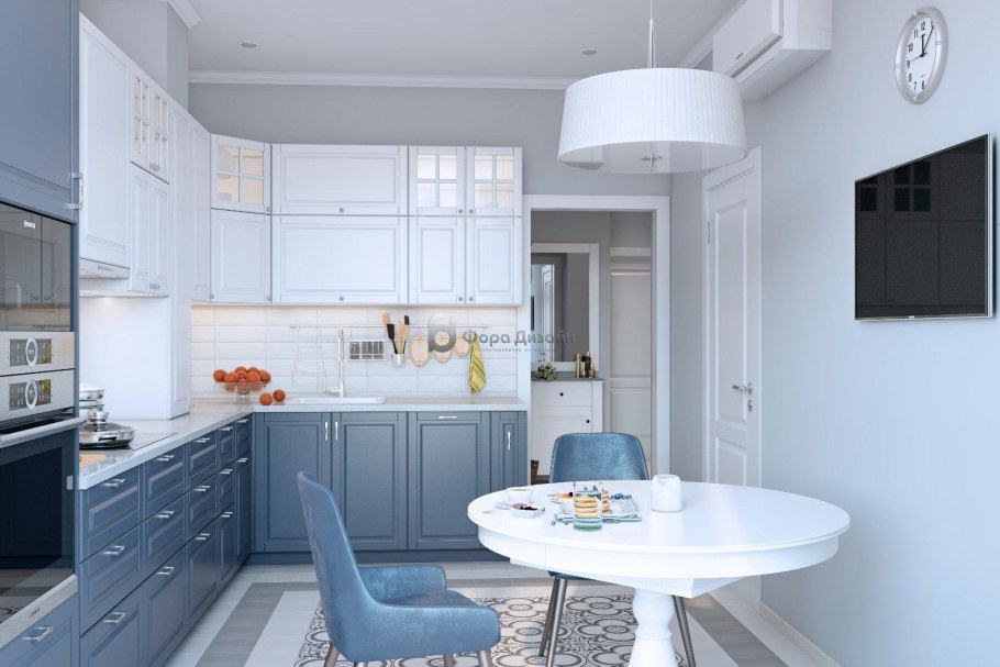 Голубая кухня в скандинавском стиле