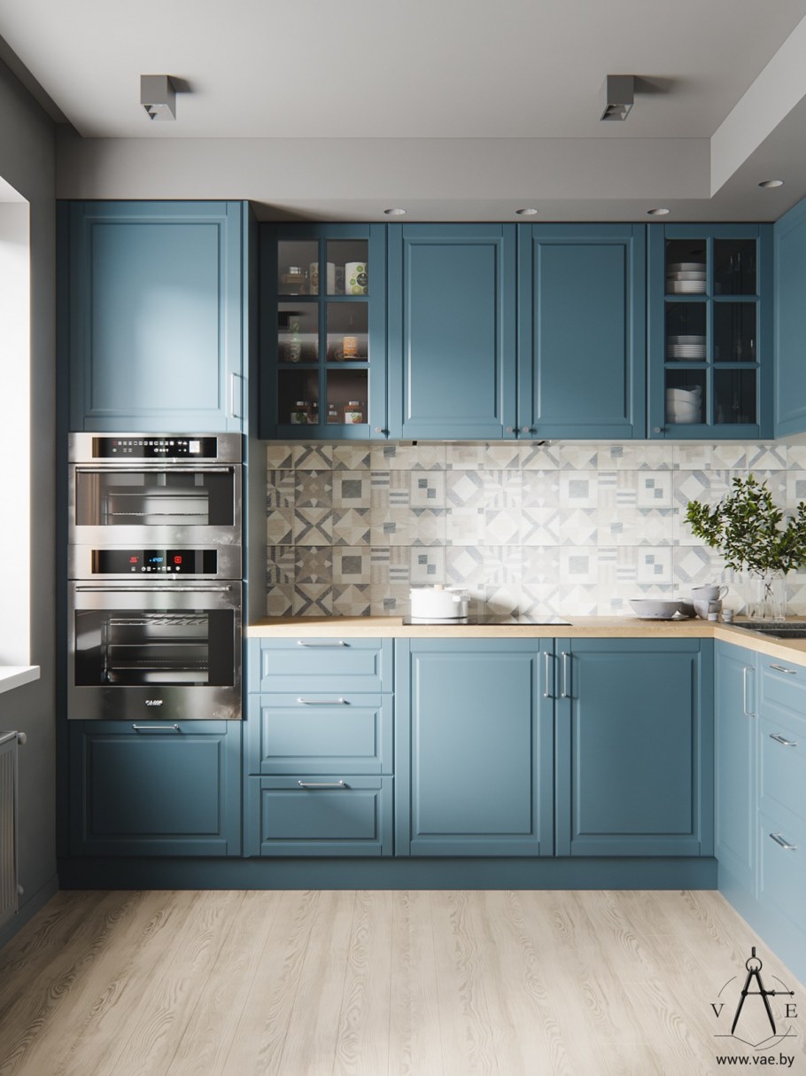 Серая кухня без верхних шкафов