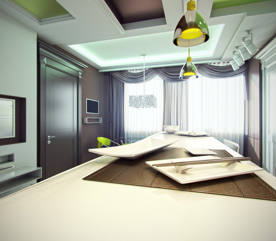 Интерьер двухкомнатной квартиры в сложных цветах