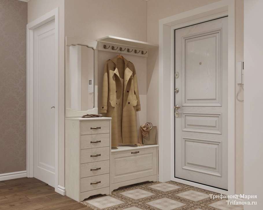Прихожая в классическом стиле в светлых тонах