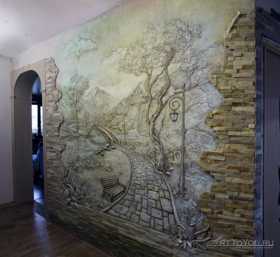 Панно барельеф цветы