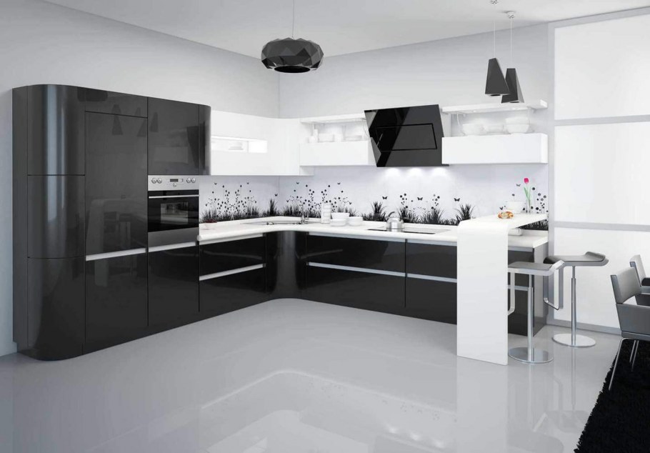 Кухня Модерн белая глянцевая угловая