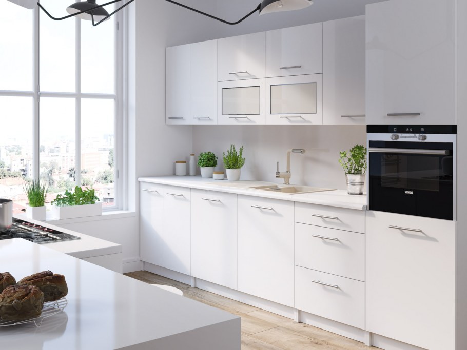 Кухня белый глянец дуб Артисан