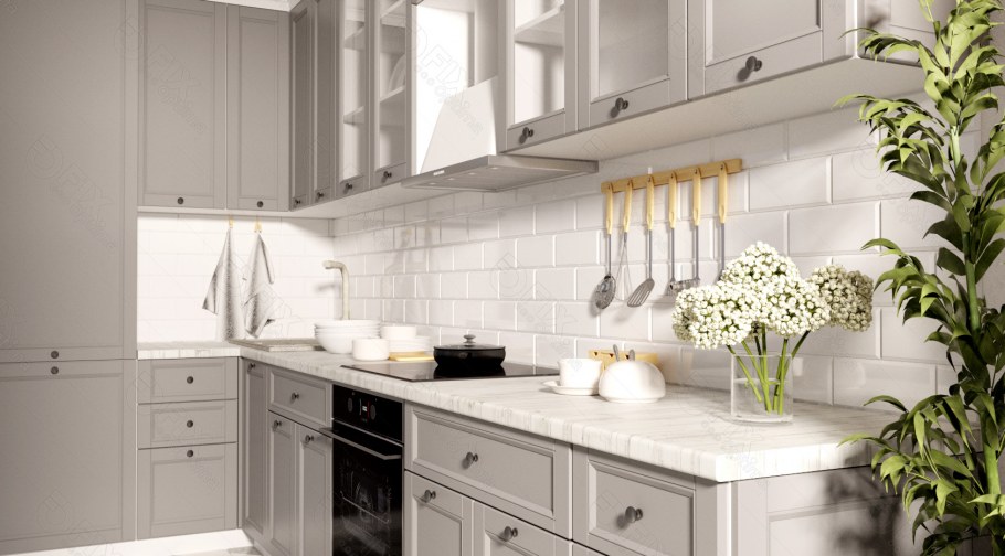 Белая кухня Неоклассика с черными ручками