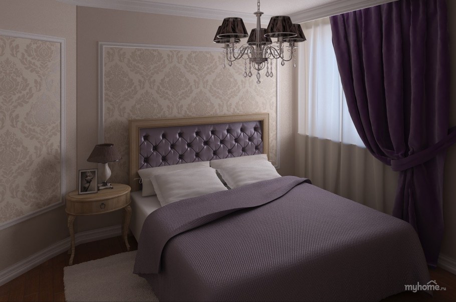Спальня в серо лиловых тонах