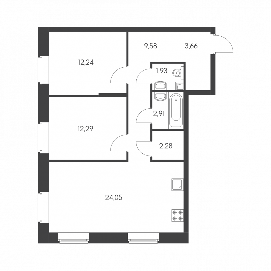 Грин парк квартира с двумя окнами в комнате