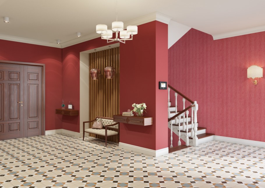 Бордовые стены в прихожей