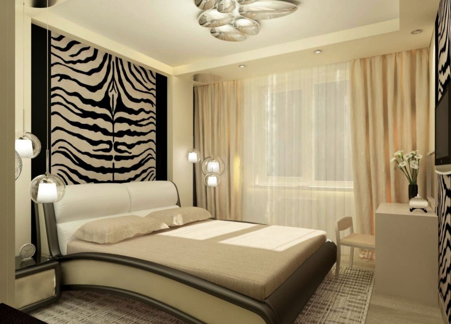Обои Зебра в интерьере спальни