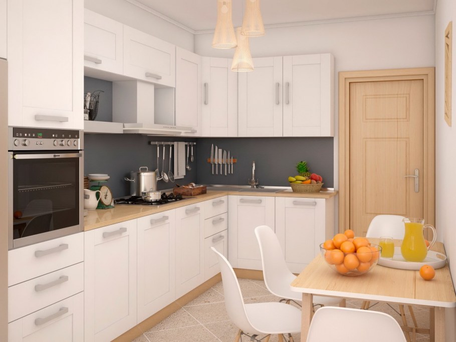 Угловая кухня в стиле Сканди