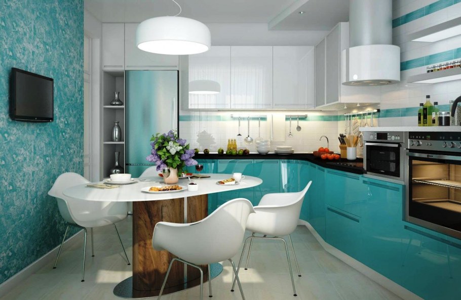 Бирюзовая кухня в интерьере