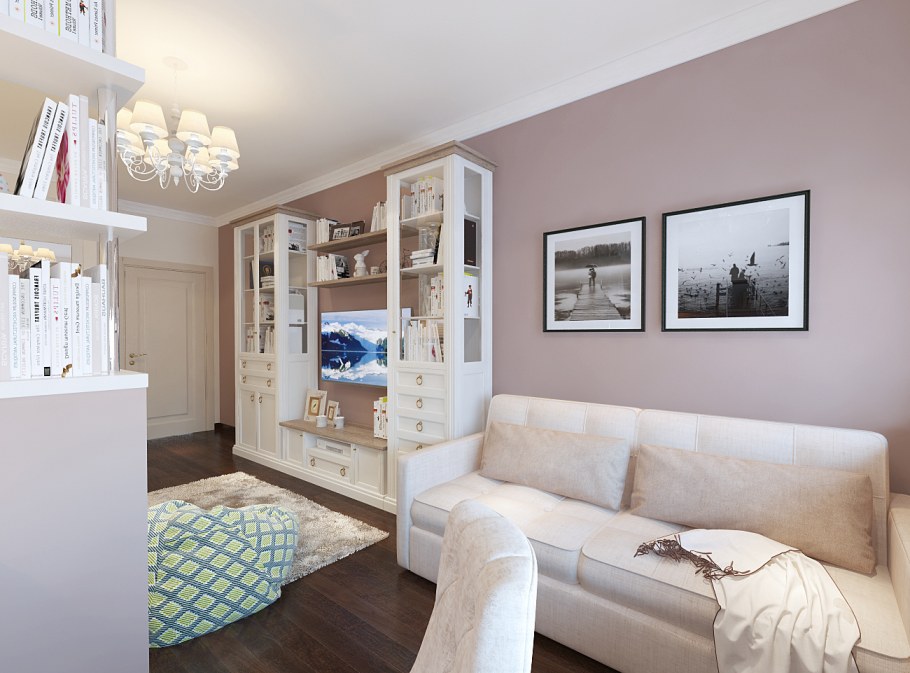 Зонирование студии стеллажом