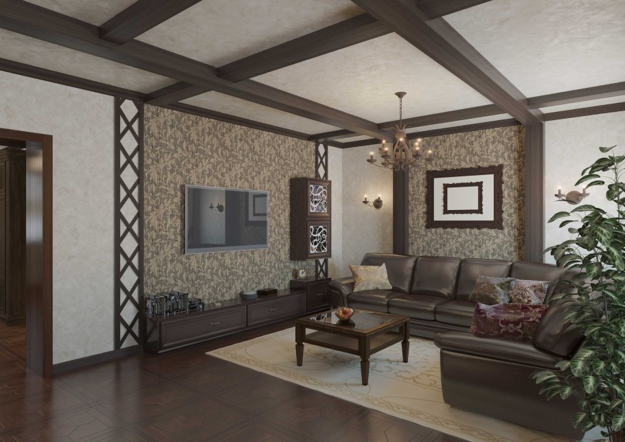 Отделка гостиной в частном доме