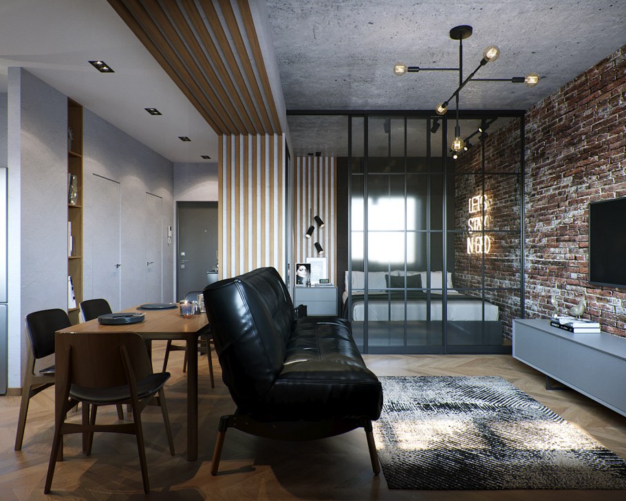 Холостяцкая студия в стиле лофт