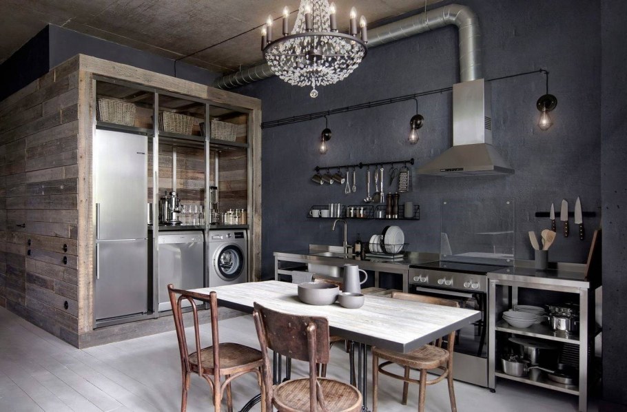 Кухня в студии 25кв м лофт стиль