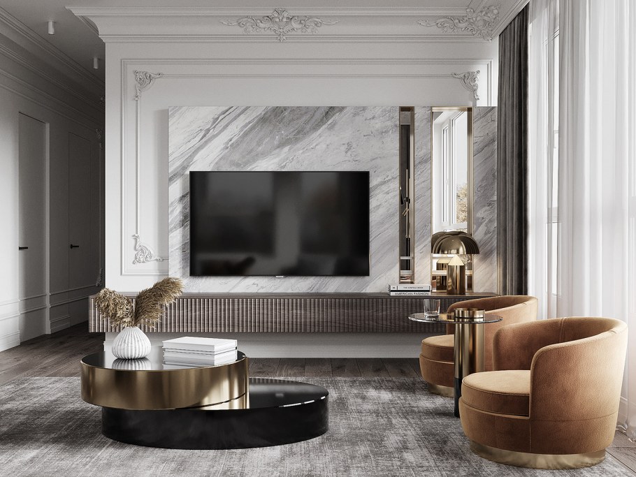 Колонны в интерьере гостиной