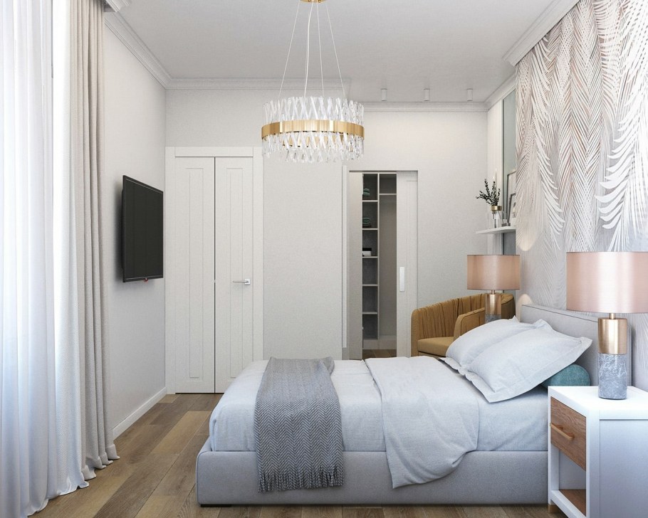 Современная спальня в серых тонах