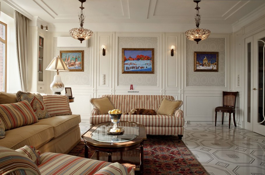 Гостиная с холлом в американском стиле