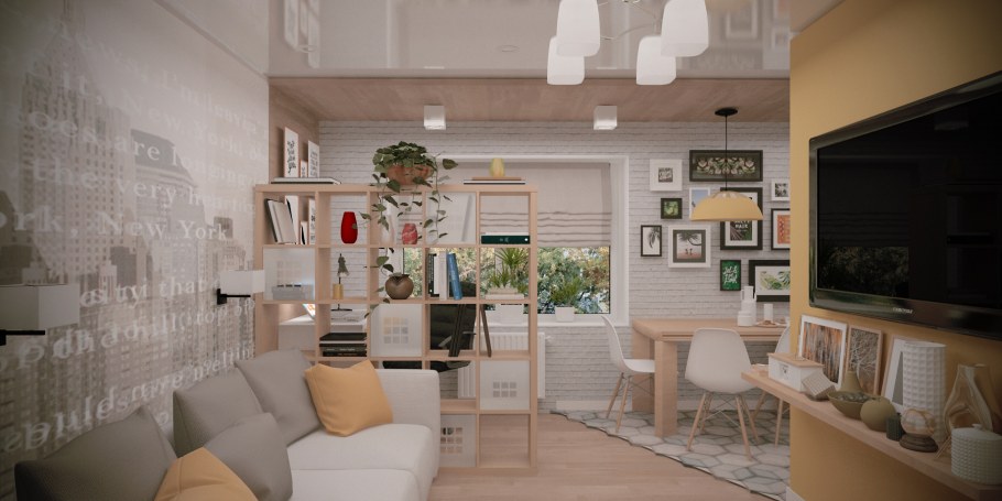 Светлая гостиная с яркими акцентами