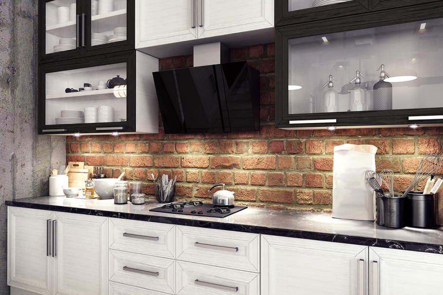 Кухонный фартук белый кирпич