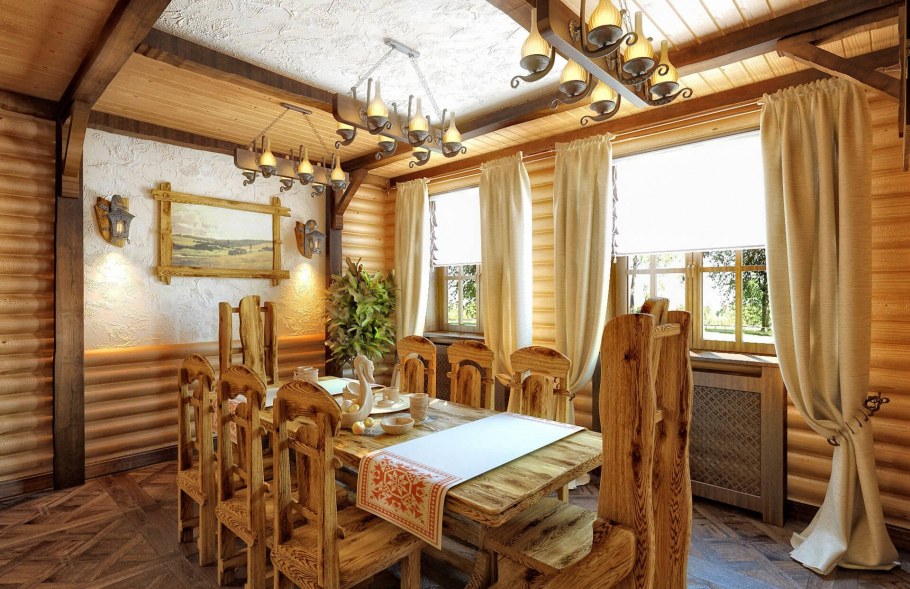 Интерьер бани в Старорусском стиле