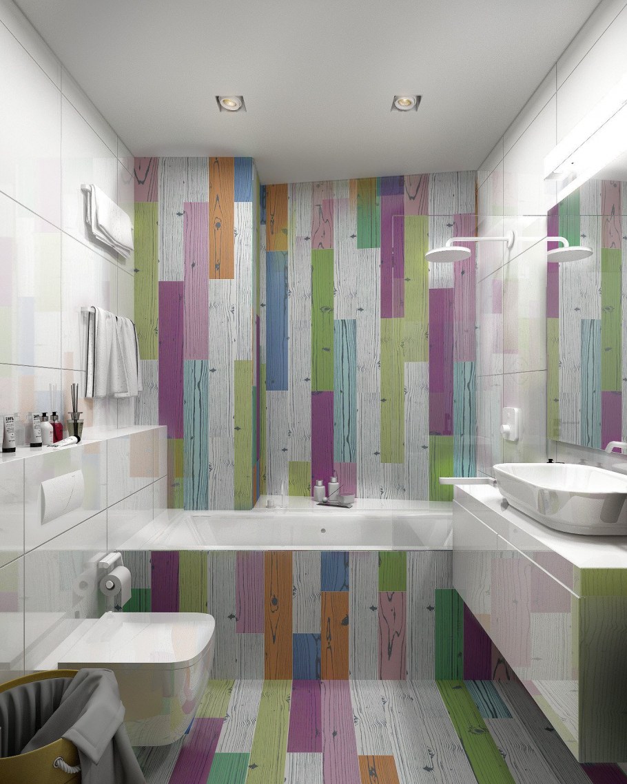 Разноцветная плитка в ванной