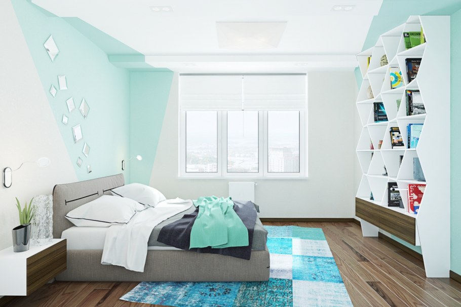 Комната с мятными стенами