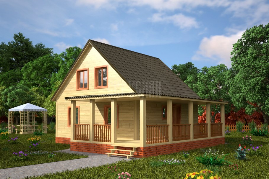 Дача с мансардой и верандой