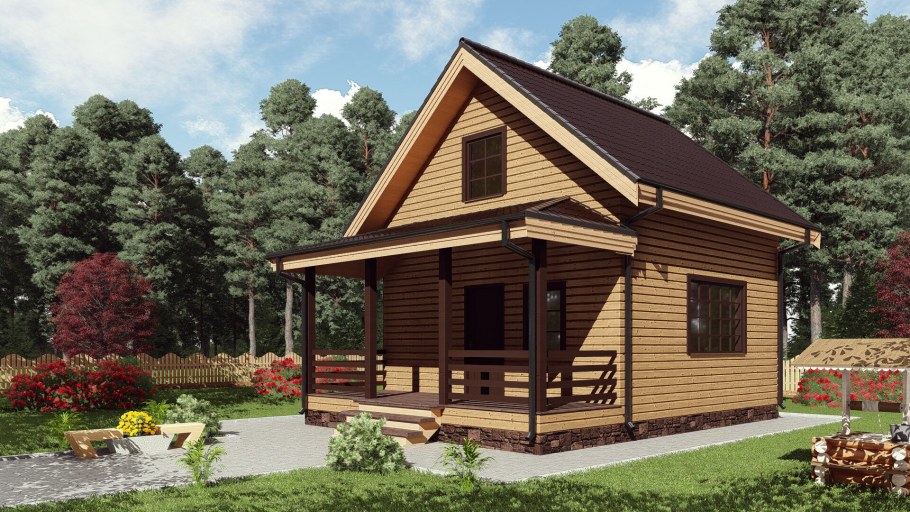 Дом каркасный 6на 8 с террасой