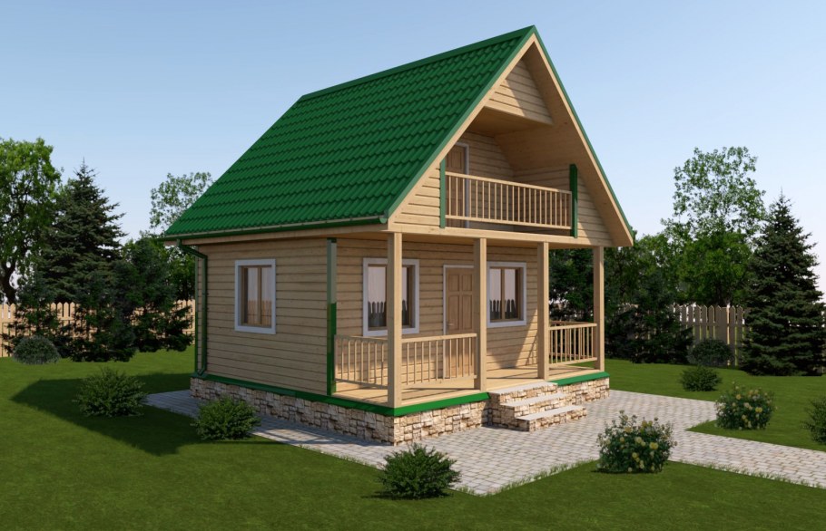 Дачный домик с верандой 6х8 новый