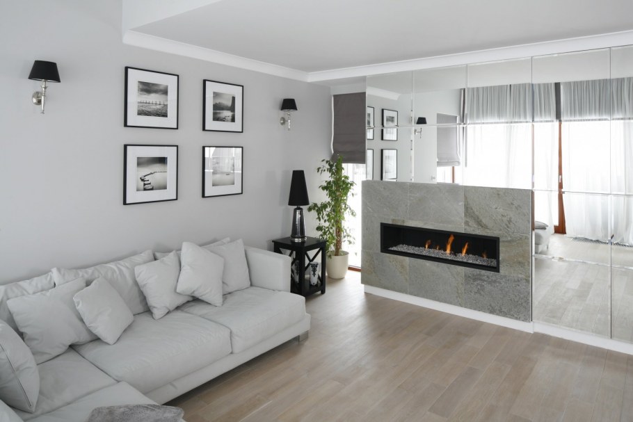 Светло серые стены в гостиной