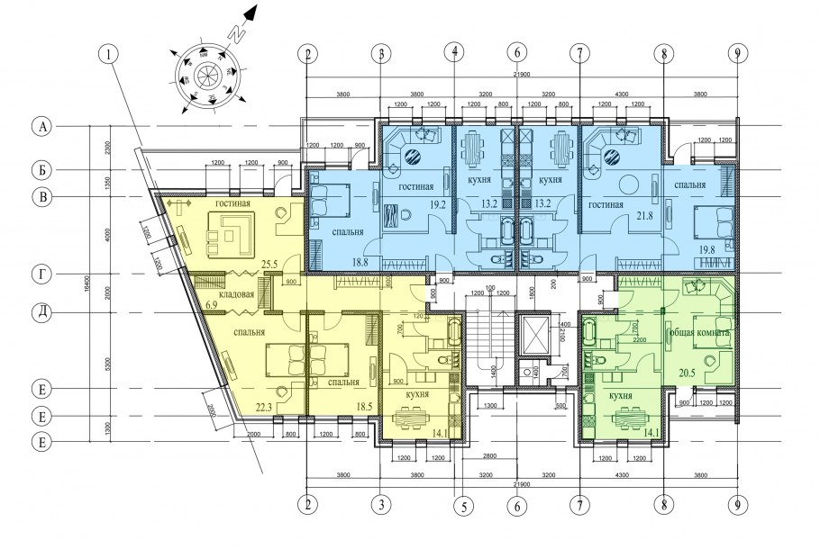 План секции многоквартирного дома