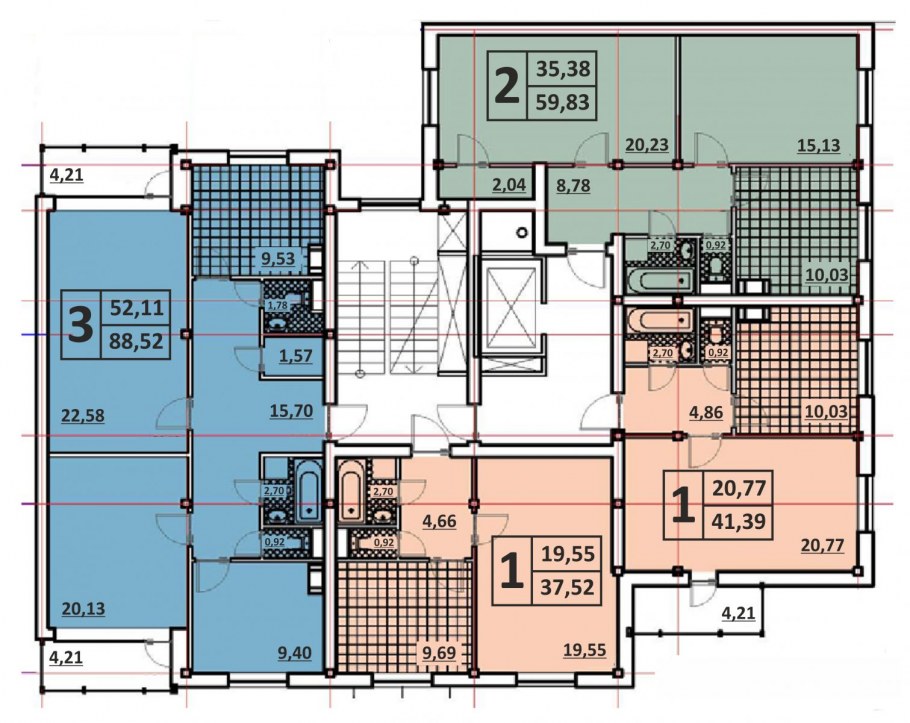 План квартиры п44т с размерами двушка распашонка с эркером
