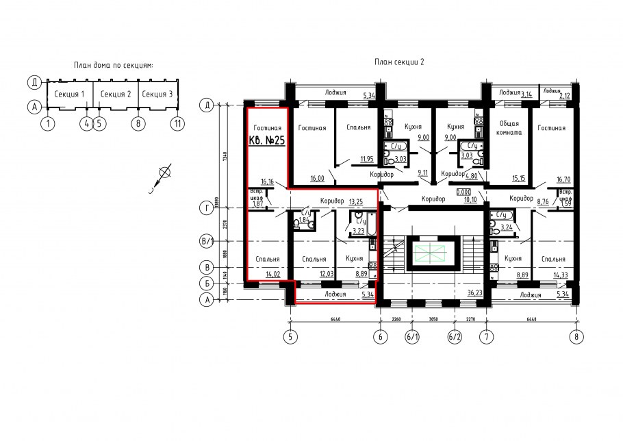 Секционная планировка многоэтажного дома