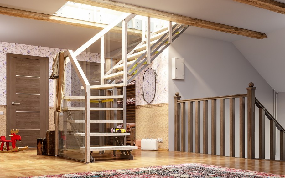 Лестничный проем с солнечным светом