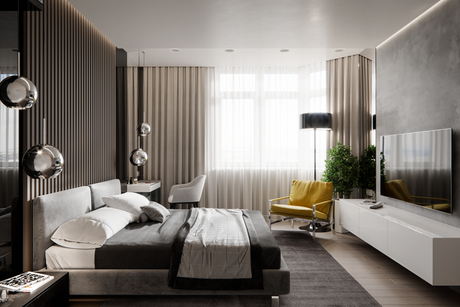 Серо розовая спальня